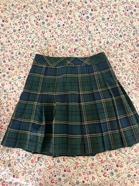 Sunday Best Dark Green & Navy Plaid Pleated Skater Skirt